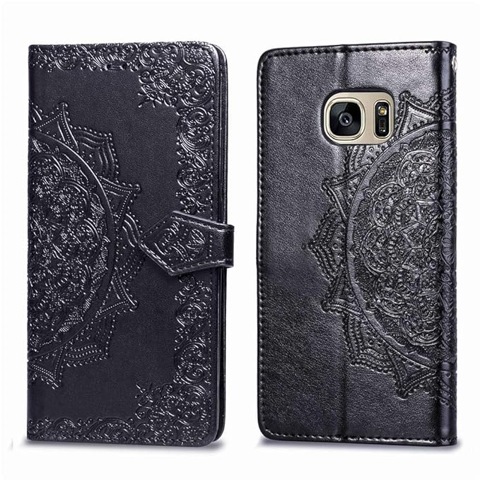Homikon PU Leder Hülle Schön Prägung Mandala Muster Schutzhülle Brieftasche Weiche Ledertasche Schutz Standfunktion Magnetver