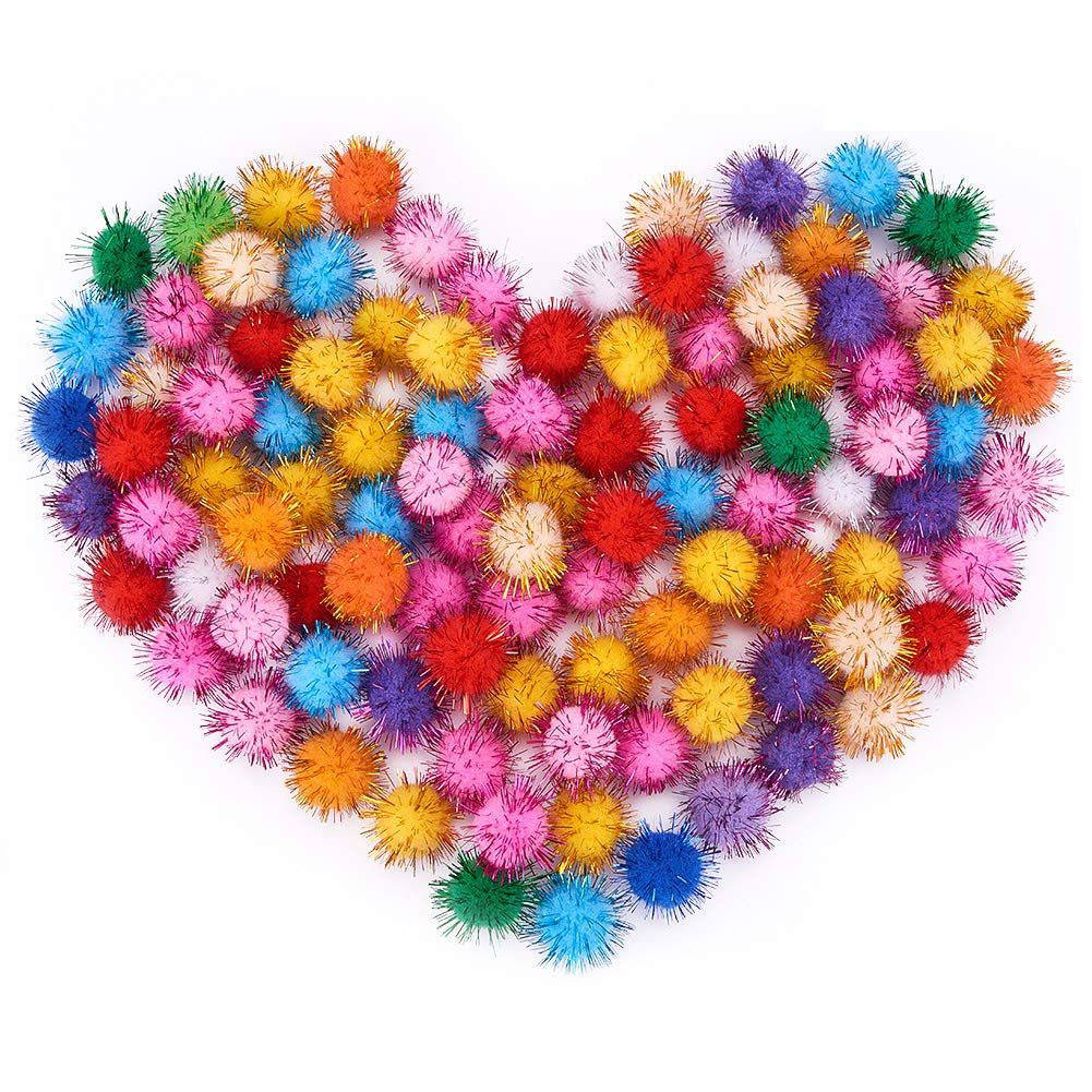 PH PandaHall 100pcs Pom Pom Balls, Glitter Poms Tinsel Balls Fluffy Craft Pom Pom Balls Mini Pompoms for Christmas Home Textiles Clothes DIY School Crafts, Assorted Color, 25mm