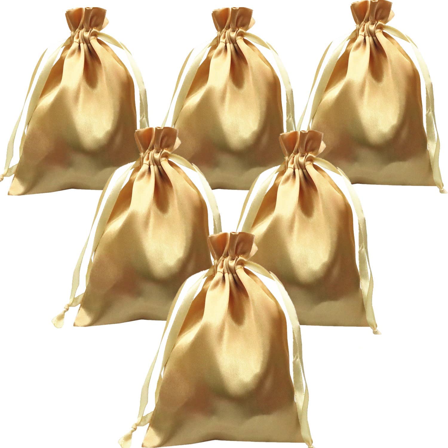Gbateri 35 Pack 5 x 7 Inches Satin Gift Bags With Drawstring, Party Favor Pouches, Silk Jewelry Pouches, Fabric Cloth Drawstring Christmas Bags (Gold)