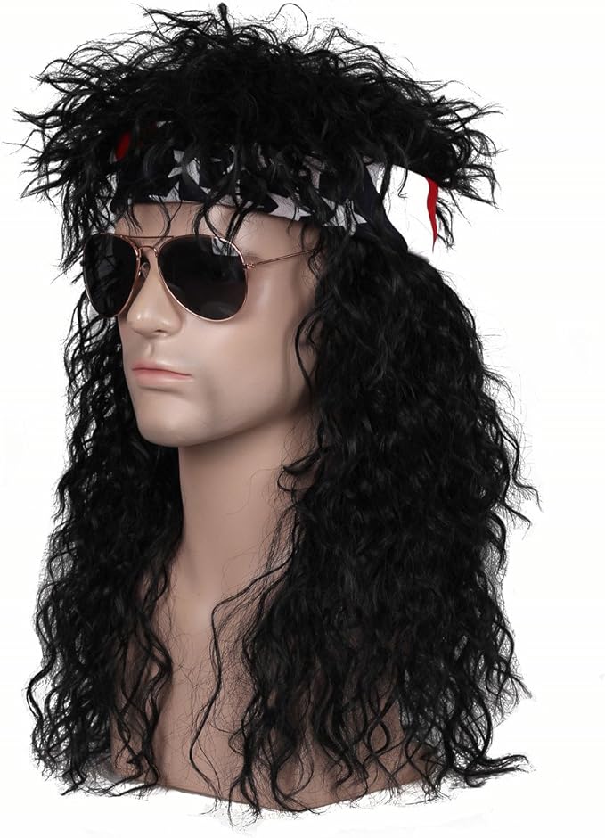 FantaLook 80s Long Curly Rocker Wig with Bandana for Men Amazon.ca Beauty