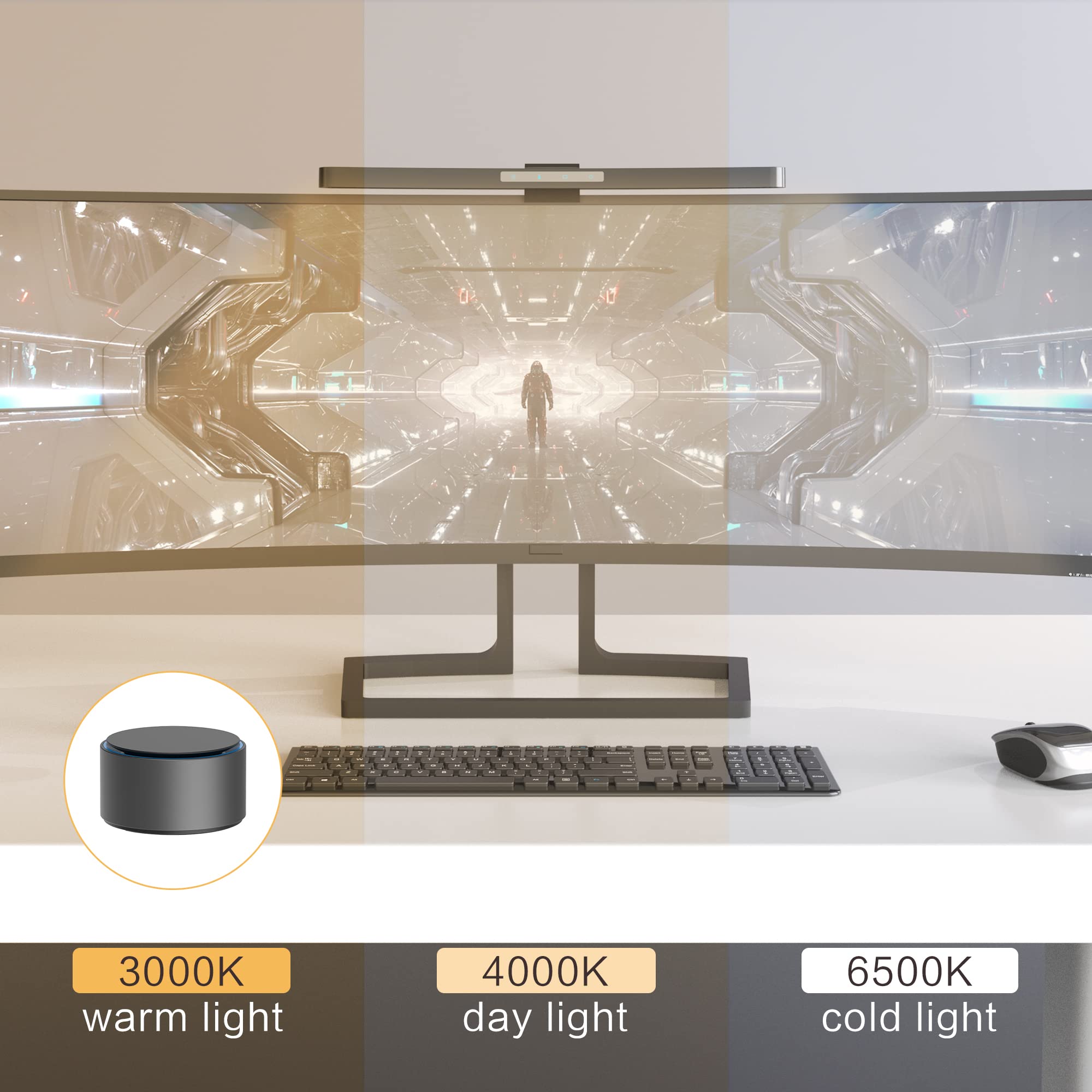 ONWAY Curved Monitor Light Bar with Wireless Remote,Monitor Light Bar with Auto-Dimming and Camera Base,Applicable to All Screens. No Screen Glare,for (Basic)