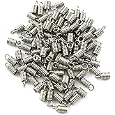 LQ Industrial Cord End Cap 100PCS Stainless Steel Spring Column Terminators Coil End Tips Crimp Fastener Caps Findings with Loop for DIY Leather Jewelry Making Silver Hole 2mm