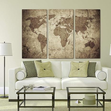 WSNDGWS Decoración para el hogar Lienzo Mapa del Mundo Pintura en ...
