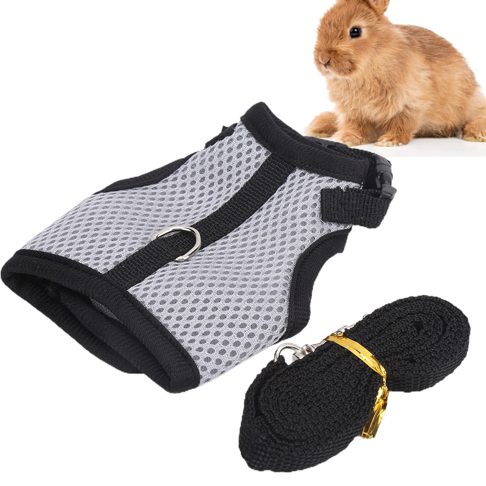 Rabbit Harness and Leash, Adjustable Breathable Mesh Vest Traction Harness for Small Animals Pet Safety Gear for Bunnies Ferrets Chinchillas
