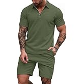 EISHOPEER Men's Polo Shirt and Shorts Set Fashion Zipper 2 Pieces Outfits