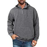 Auxo Mens Quarter Zip Pullover Fashion Quilted Hoodies Long Sleeve hooded Sweatshirt with Pocket