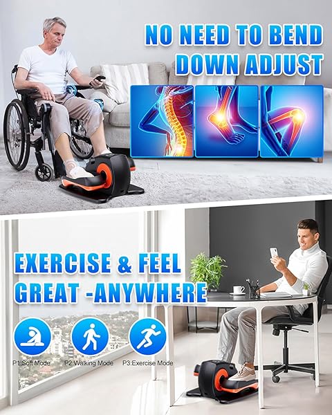 UNDER DESK ELLIPTICAL MACHINE, ELECTRIC ELLIPTICAL LEG EXERCISER FOR SENIORS WITH 12 ADJUSTABLE, PORTABLE QUIET ELLIPTICAL EXERCISE MACHINE, SEATED PEDAL EXERCISER WITH REMOTE CONTROL (ORANGE)