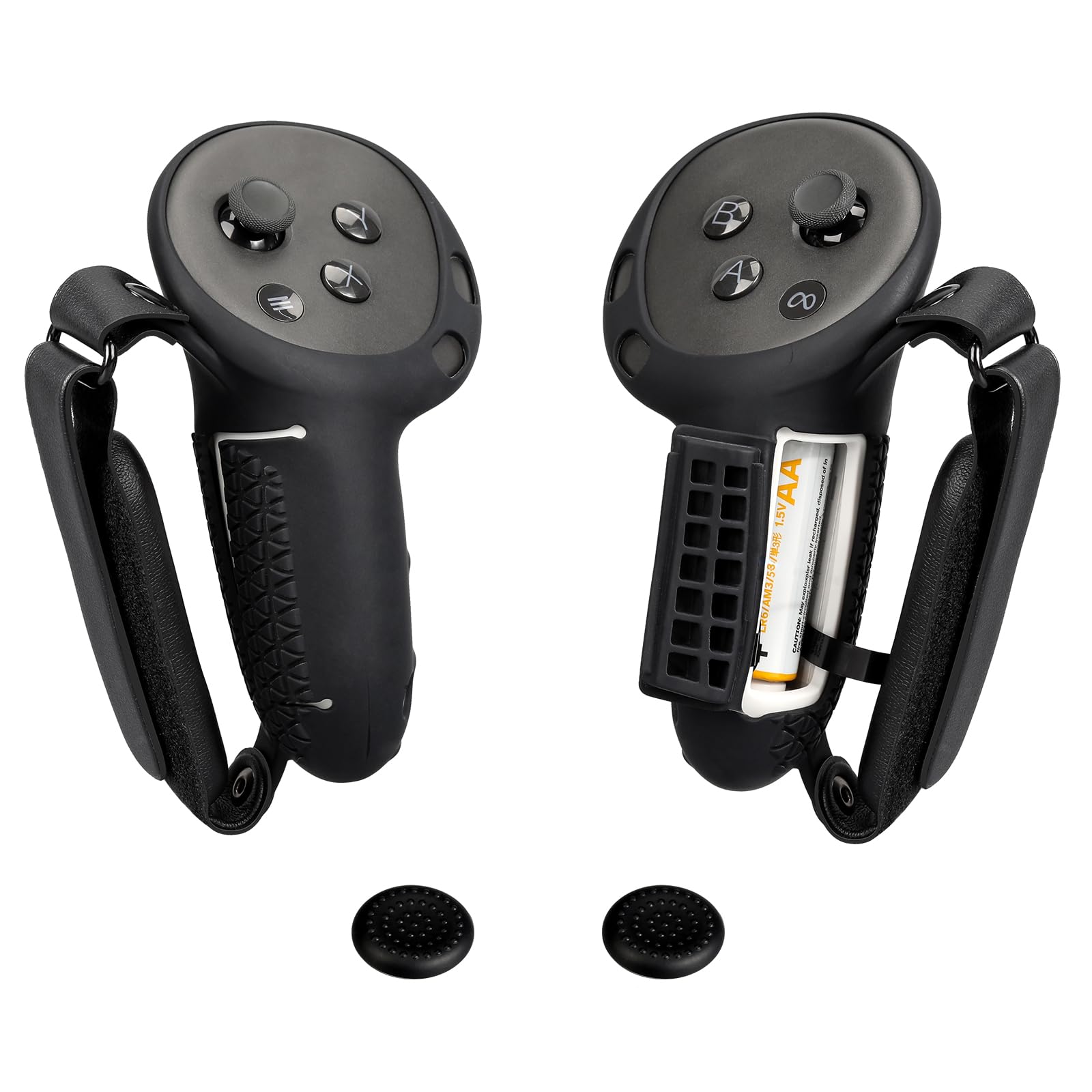 Photo 1 of Controller Grips Cover for MetaQuest 3/3S, Upgraded Silicone Sleeve with Battery Opening & Adjustable Knuckle Straps, Anti-Slip VR Handle Protector for Quest3/3S Accessories (Black-Battery Door-Q3/3S)