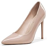 Mhuire Women High Heels 4 inch Stiletto Pumps Sexy Pointed Toe Patent Leather Slip On High Heel Dress Evening Party Pump Shoes