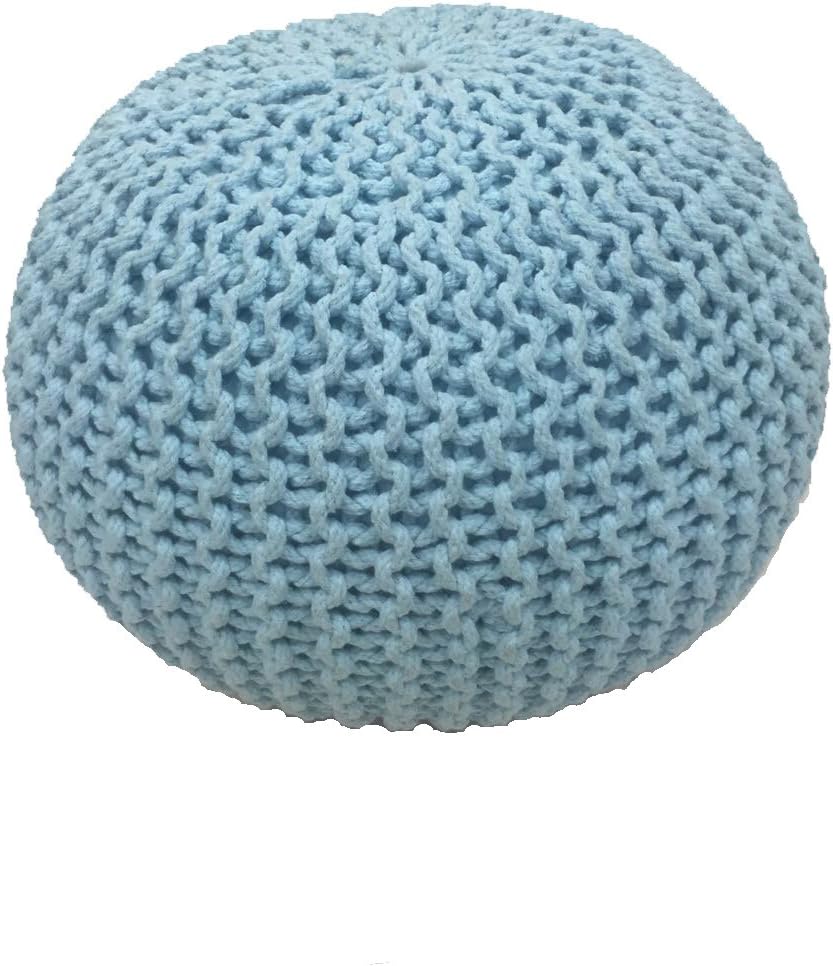 Spura Home 22.5 X 22.5 in. Gum Drop 100% Cotton Knitted Pouf, 22.5", Blue