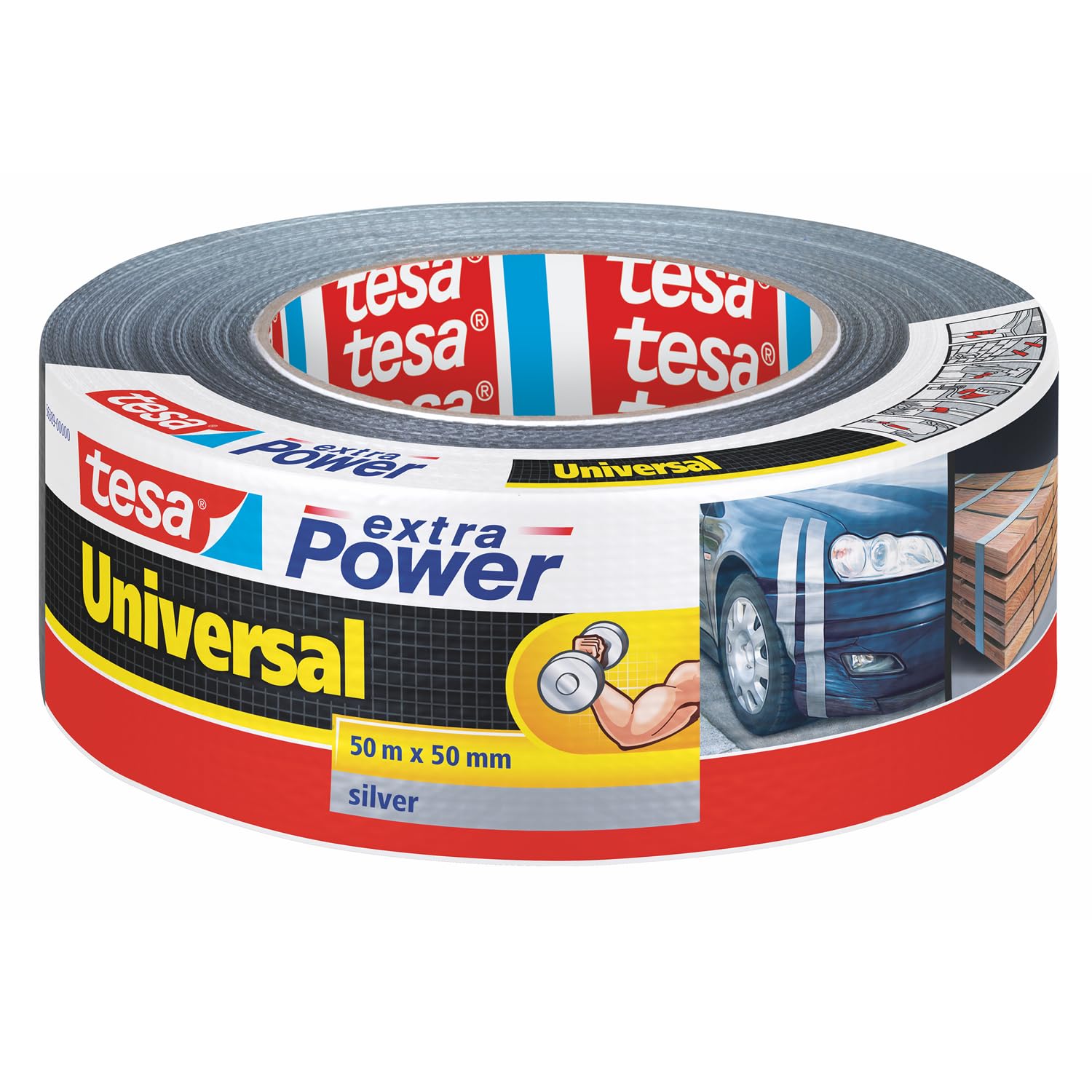 tesa Extra Power Universal Duct Tape - Adhesive Tape with Extra Strong Hold and Versatile Use - for Repairs, Fastening, Sealing and More - Grey - 1 roll - 50 m x 50 mm