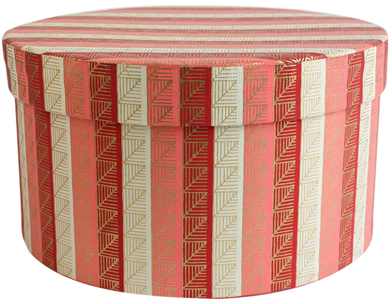 Emartbuy Round Handmade Cotton Paper Gift Box, Printed Red Pink Gold, 14 x 8.5 cm (5.5 x 3.3 in)