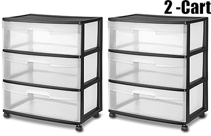 Amazon Com Sterilite Wide 3 Drawer Cart Black Frame With Clear
