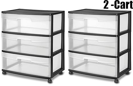 Amazon Com Sterilite Wide 3 Drawer Cart Black Frame With Clear