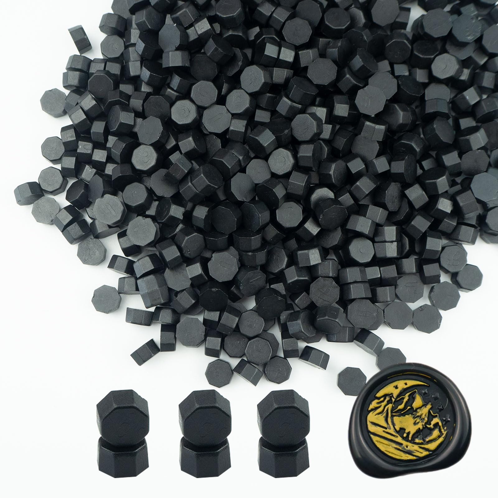 Ioggtser 500 PCS Octagon Sealing Wax Beads for Seal Stamp, Making Seals for Wedding and Party Invitations (Black)