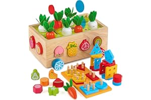 MAVREC TOYS MAVREC Toddlers Montessori Wooden Educational Toys for Baby Boys Girls Age 2 3 4 Year Old, Building & Carrot Toys, Fine Motor Skills Wooden Shape Sorter Easter Birthday Gifts for Kids 2-3