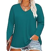 Plus Size V Neck Long Sleeve T Shirts Women Fall Tops Tshirts Tunic Casual Tee
