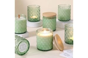 MATAHUM 8 Pack Green Candle Jars for Making Candles, 7 OZ Empty Glass Candle Making Jars with Bamboo Lids for Candle Making Supplies, Candle Containers Vessels for Home DIY Decoration