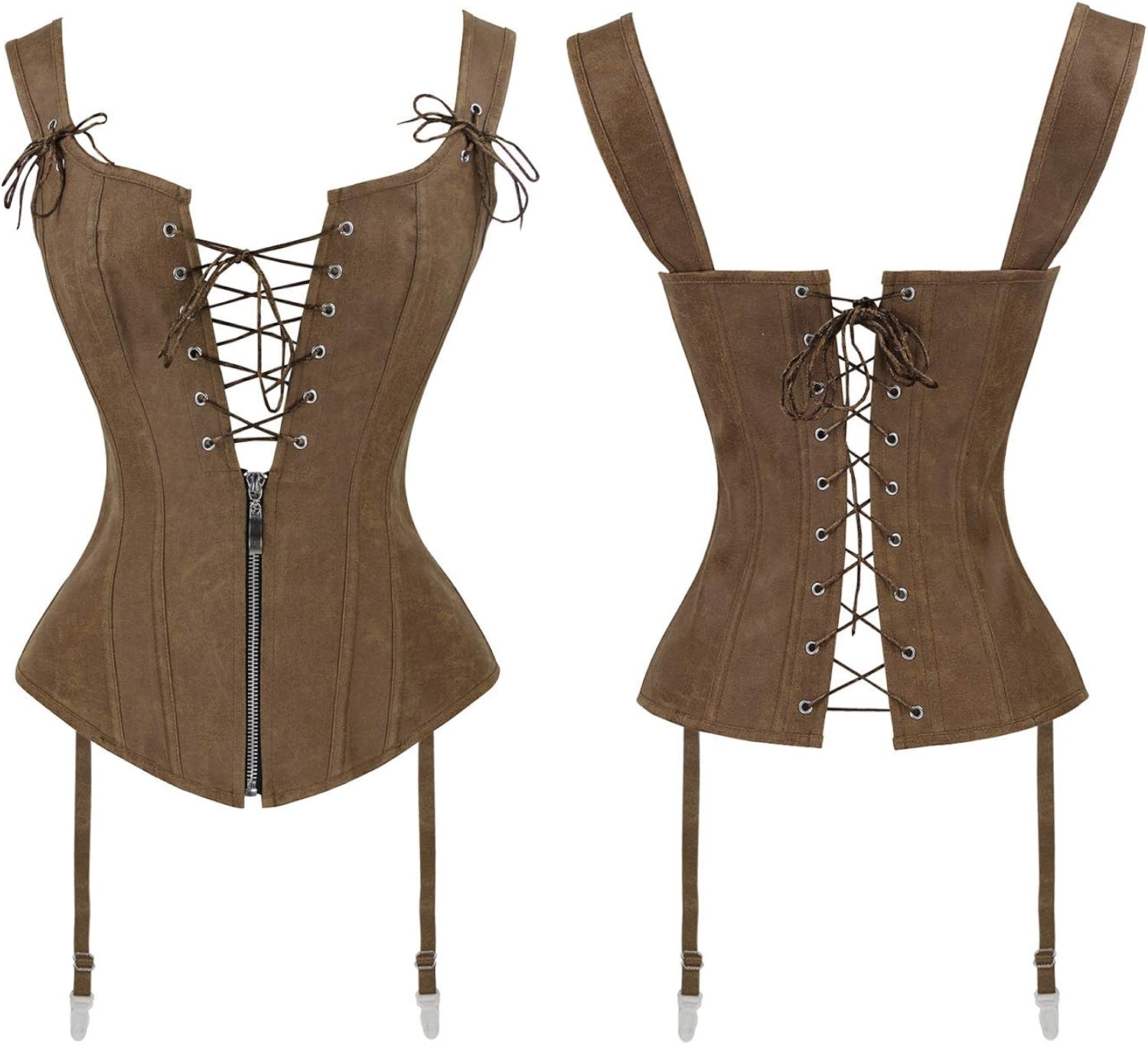 Charmian Women's Renaissance Lace Up Vintage Boned Bustier Corset with Garters at  Women’s Clothing store