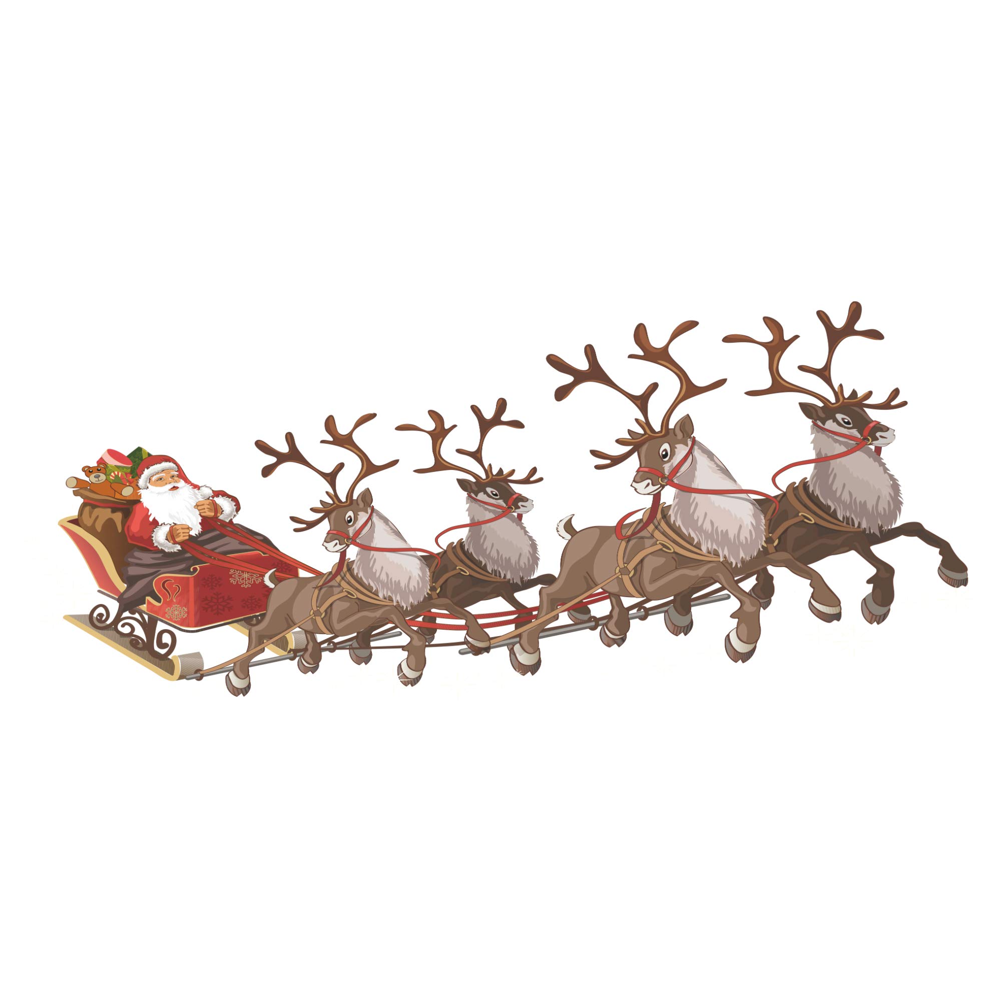 Medium (625mm Wide) Single Santa Sleigh and Reindeer Full Colour Window Cling Sticker. Christmas Window Decorations by Stickers4 (Medium)