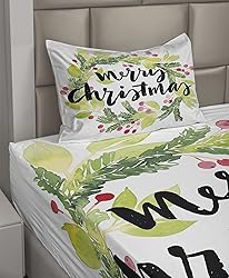 Ambesonne Christmas Sheet Set, Watercolor Painting