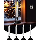 SURAIELEC 4 Pack Battery Operated Window Candles, 6H Timer Window Candle Lights with Removable Candle Holders, LED Christmas Candles for Window, Mantel, Dining Table, Festival Decor, Matte Black