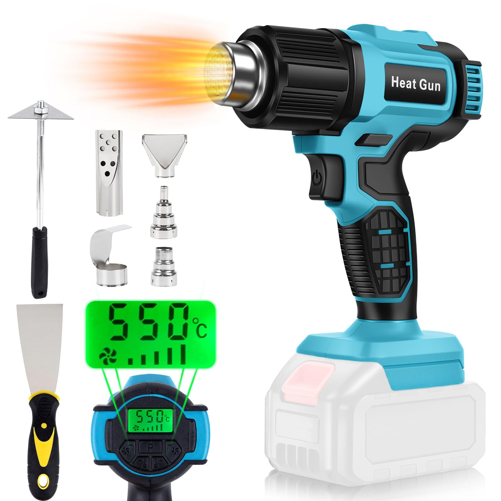 Photo 1 of Cordless Heat Gun Compatible with Makita 18v Battery, Fast Heating Variable Temp (122°F~1022°F) Hot Air Gun LCD Display and 5 Nozzle for for Crafting, Shrink Tubing, Vinyl Wrap, Resin, DIY(No Battery)