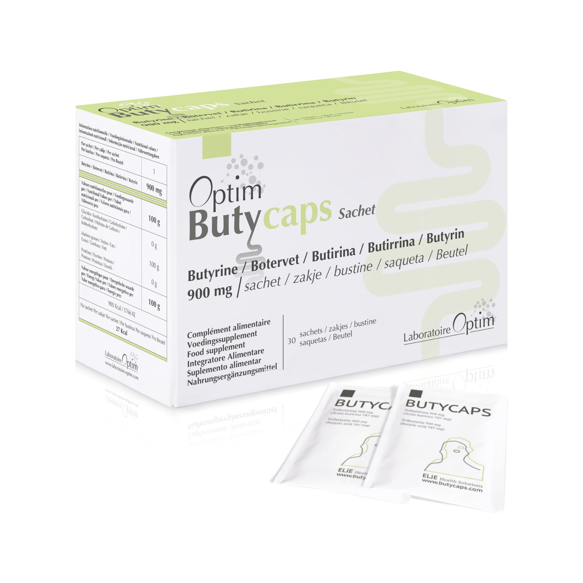 OPTIM Butycaps Butyrate Supplement UK for Gut Health | 30 sachets with microencapsulated Tributyrin 900mg | butyric Acid Postbiotic | Leaky Gut Repair, Debloat, Colon