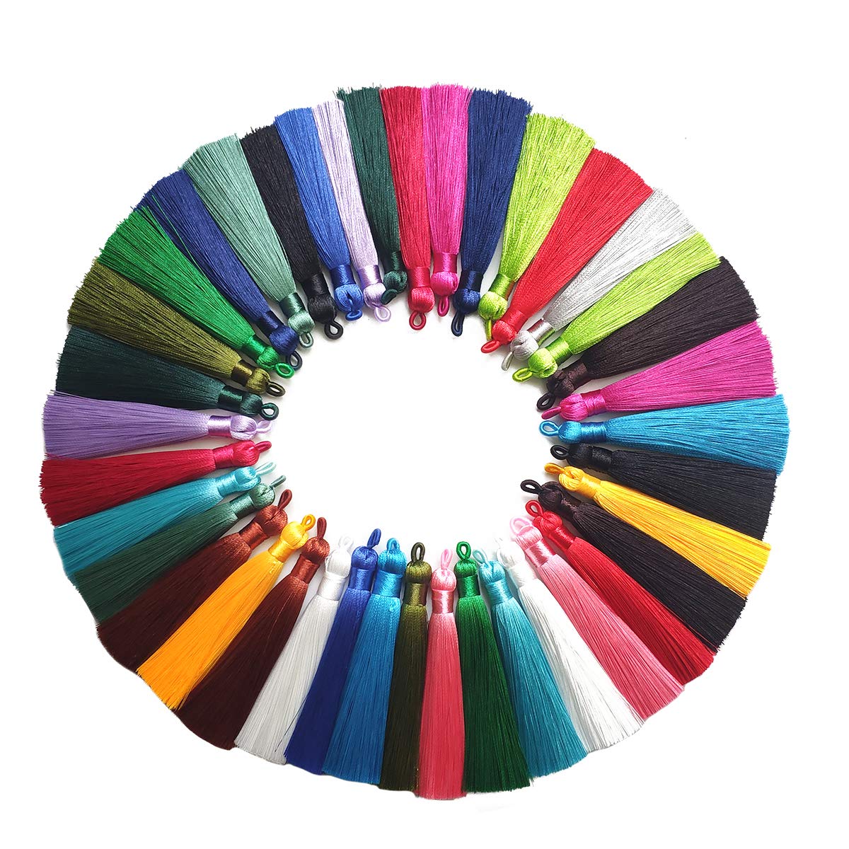 JSJSYO 40pcs Silk Tassels for Jewelry Making, 20 Colors 3.5''/90mm Handmade Imitation Tassels with Hanging Loop for Bookmarks, Bracelets, Earrings, Acrylic Key Chains