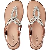 Luoika Women's Wide Width Flat Slides Sandals, Flip Flop Strappy Rhinestone Thong Sandals Comfortable Summer Beach Shoes for Women.