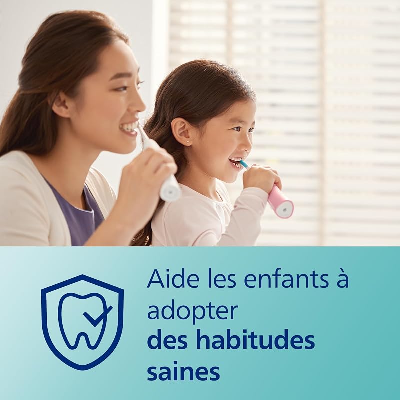 Sonicare for Kids, brosse à dents électrique sonique avec application, pour enfant à partir de 3 ans, avec SmarTimer et QuadPacer pour un nettoyage en profondeur, rose, modèle HX6352/42