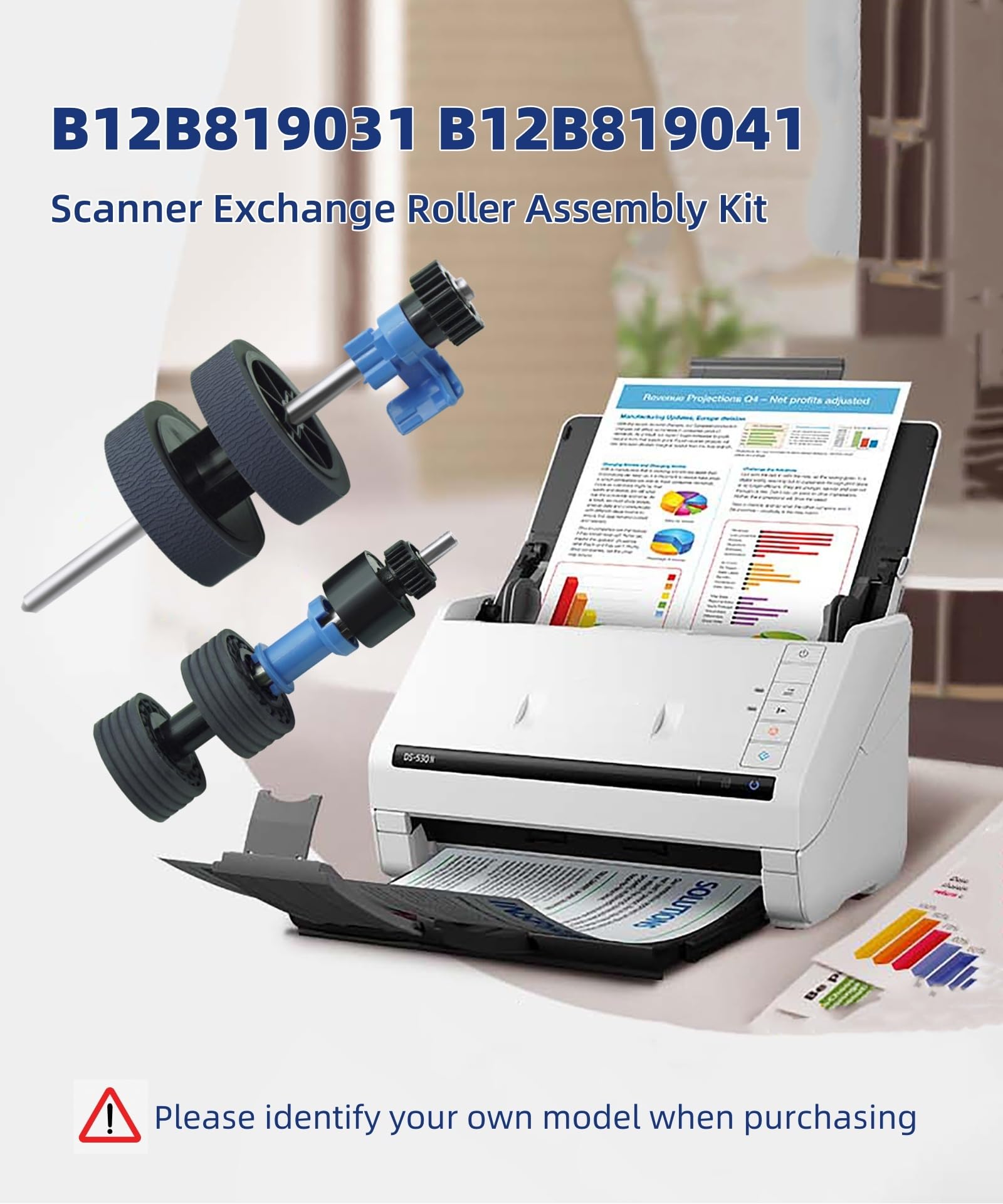 2024 New B12B819031 B12B819041 Scanner Exchange Roller Assembly Kit for Epson DS-530 DS-570W DS-575 DS-770 DS-780N DS-870 DS-970 ES-400 ES-500W ES-575W FF-680W(1 Year Warranty)