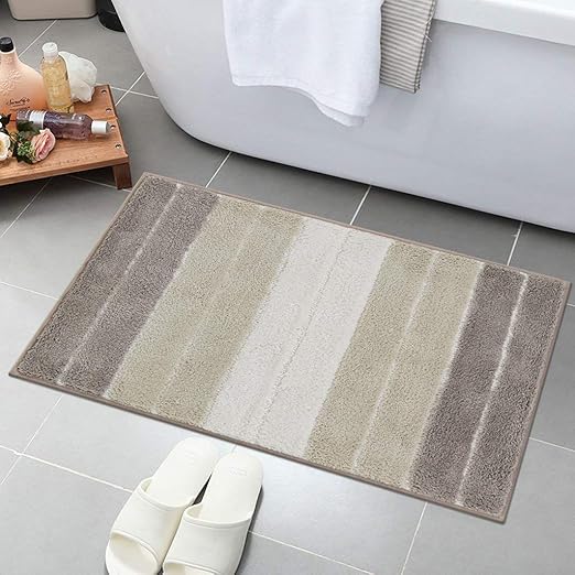 Uphome Bathroom Rugs Luxury Light Brown Striped Shaggy Bath