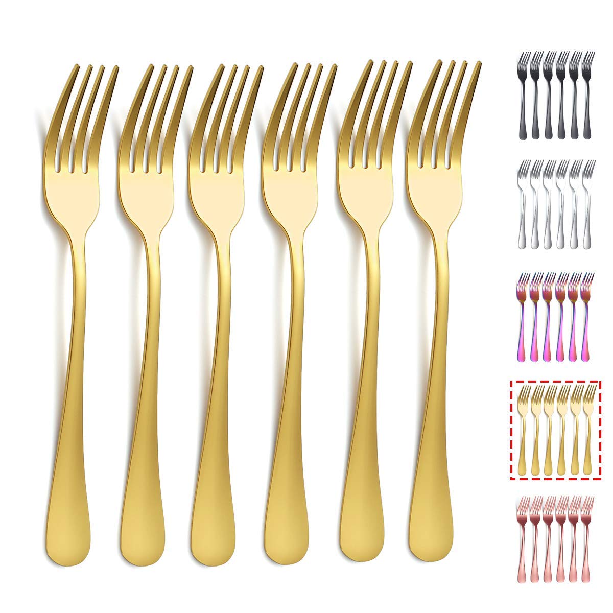 Kyraton Gold Dinner Fork 6 Pieces, Stainless Steel 20.5cm Forks Gold Titanium Plating Wedding Silverware, Gold Forks Set of 6