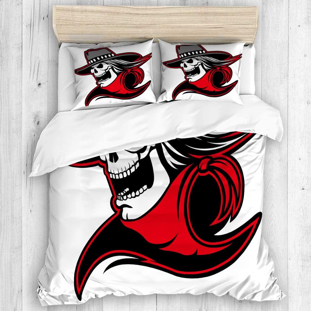 DECISAIYA Bedding Duvet Cover 3 Piece Sets，Cowboy Skull Cartoon Skull with Western hat Bandanna Suitable bedrooms Dormitories,Very Soft Microfiber New Quilt Cover with 2 Pillow Shams Twin 68" x 88"