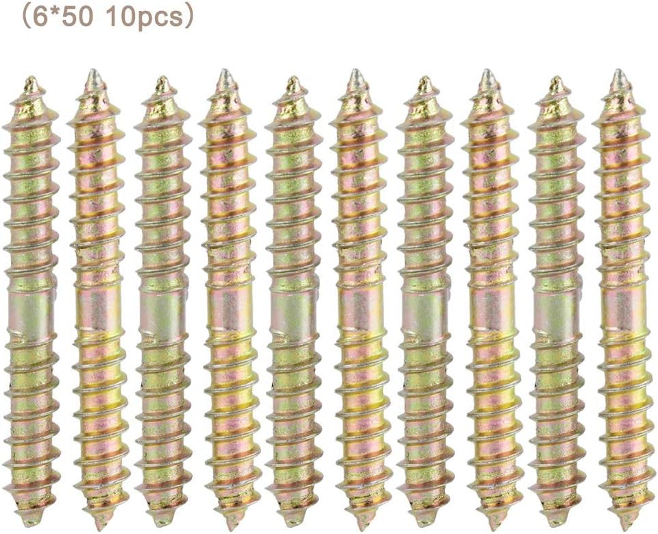 10 Pcs Double Ended Dowel Hanger Screw Self Tapping Threaded Bolts Woodworking Furniture Connector Studs Rods 6 * 50mm for Assembling Wood - Image 3