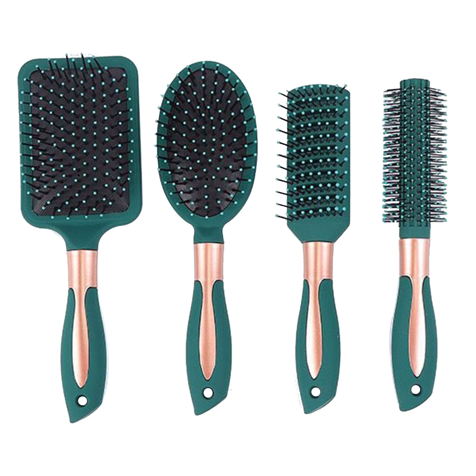 Anti-Static Hair Brush Set - Oval, Round, Vent, Detangling and Paddle Combs for Wet or Dry Hair - Massage and Shine for Women, Men, Kids (Green)