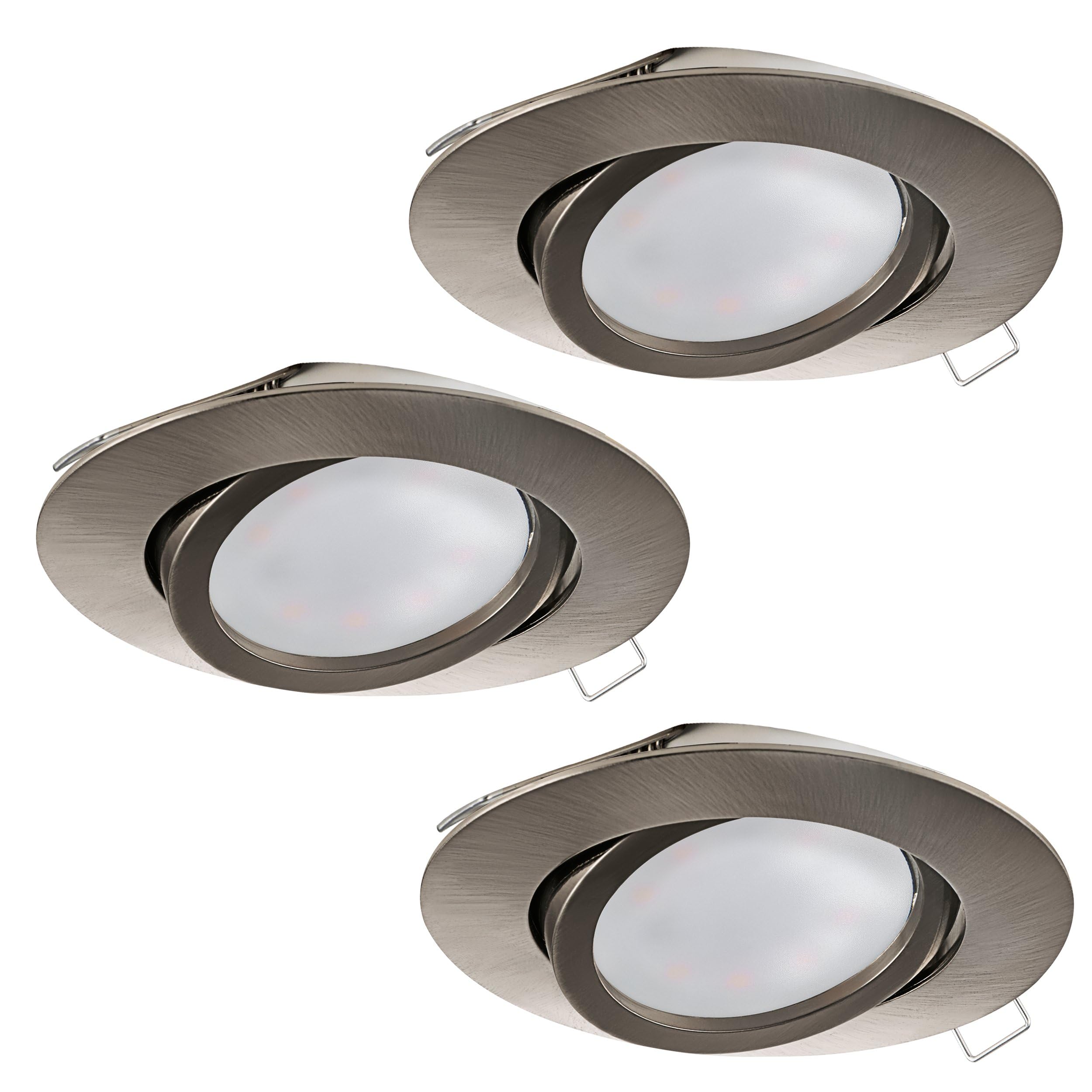 Eglo Set of 3 Recessed Spotlights Tedo, Spot Set Made of die-cast Aluminium in matt Nickel, 3 recessed Lights with GU10 Socket, LED Bulbs Included, Flat Adjustable spot, Ø 8 cm