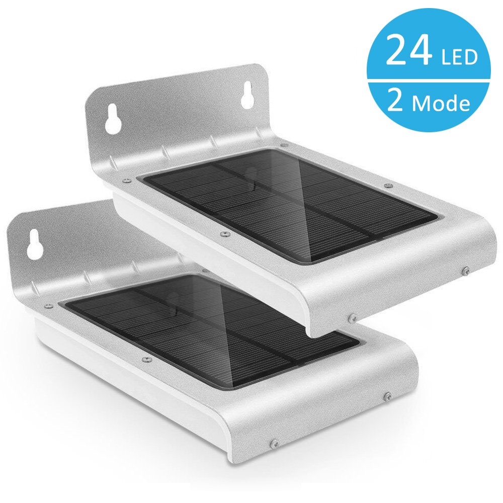 Dolucky Solar Motion Sensor Light Outdoor 24 Leds Super Bright Wall Light for Patio Deck Garden Path Silver 2 pack