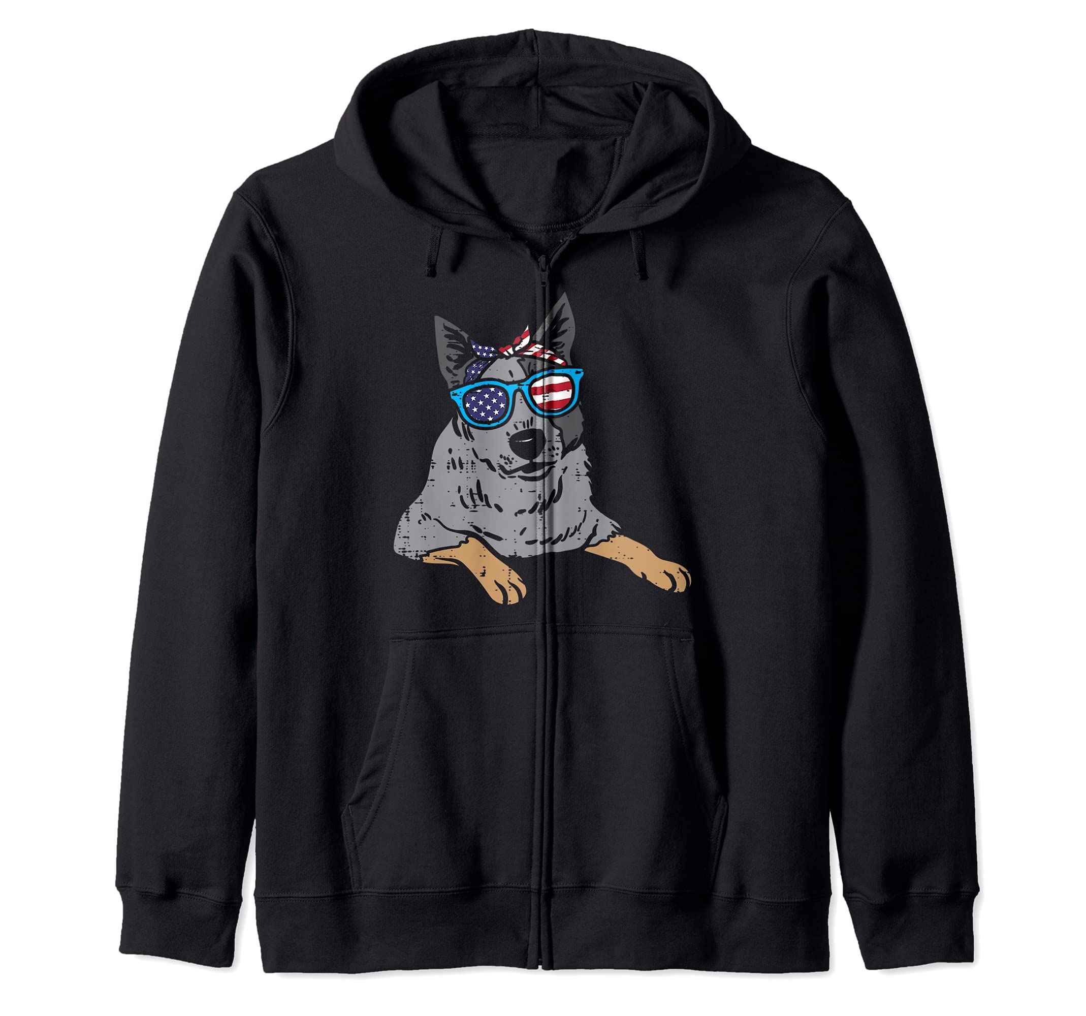 Bandana Heeler Cattle Dog American US 4th Of July Fourth Dog Zip Hoodie