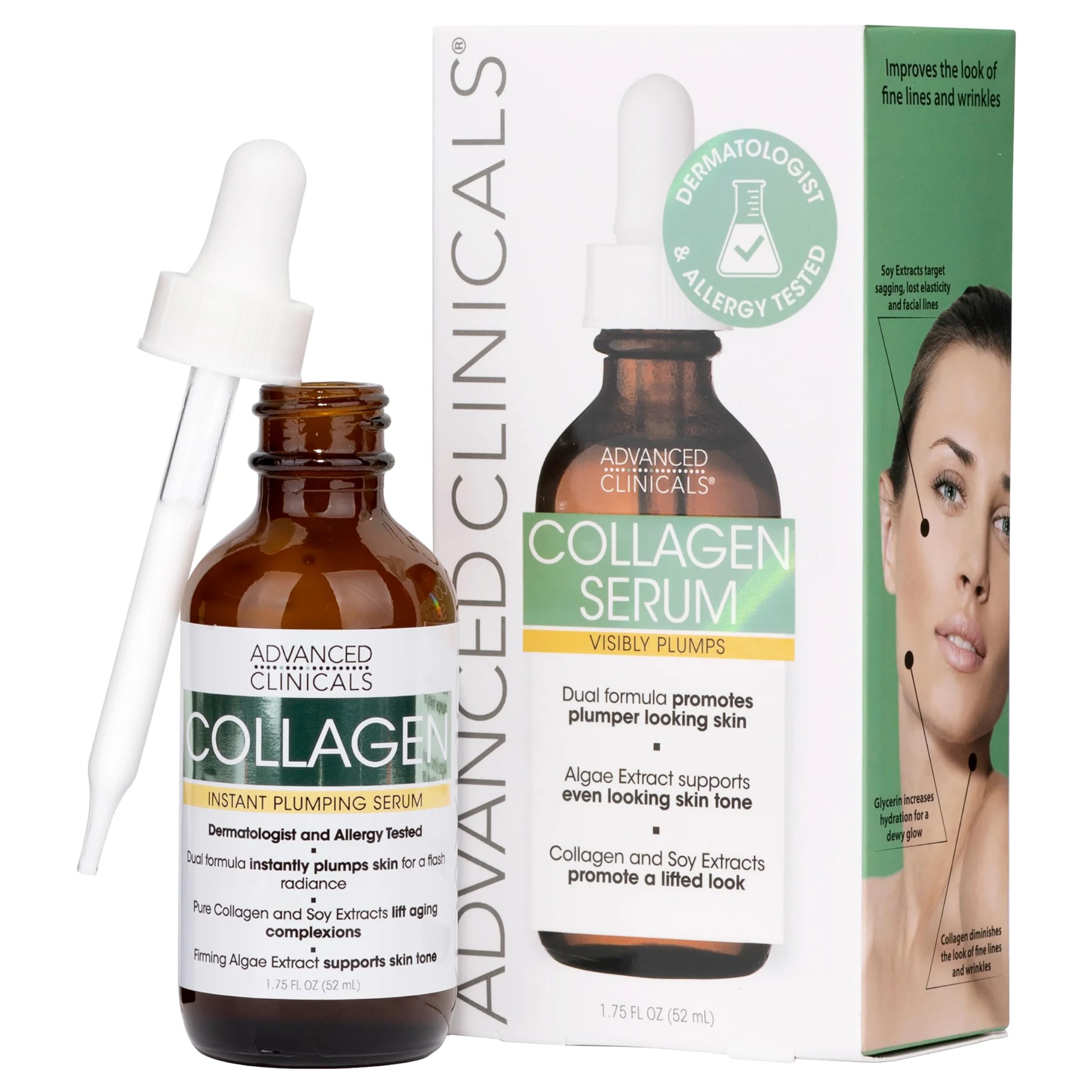 Advanced Clinicals Collagen Serum For Face | Visible Anti Aging Collagen Peptide Serum + Hyaluronic Acid Moisturizer Improves Look Of Wrinkles, Dry Skin, & Fine Lines, No added Fragrance, 1.75 Fl Oz