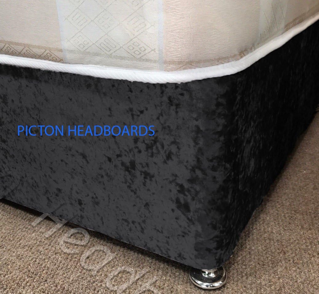 Picton Headboards Valances Elasticated Bed Valance Divan Base cover Bed wrap CRUSHED VELVET (BLACK, 6FT SUPER KING)