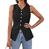 Tankaneo Womens Summer Suit Vest Tops Fashion Casual Sleeveless Blazers Split Hem Button Down Linen Work Waistcoat