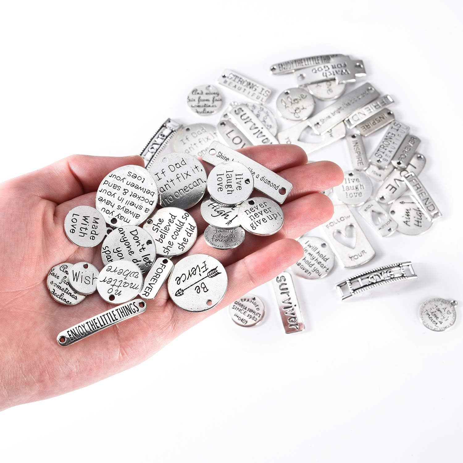 Download Amazon Com Aokbean 56pcs Inspirational Word Charms Pendant Beads For Christmas Gift Necklace Bracelets Jewelry Making Supplies Diy Craft 3D SVG Files Ideas | SVG, Paper Crafts, SVG File