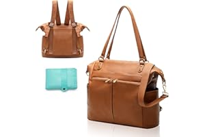 MOMINSIDE Diaper Bag Tote, 4 in 1 Leather Diaper Bag Backpack with 14 Pockets, Convertible Baby Bag for Boys Girls,Diaper Bags Baby Registry, Changing Pad, 4 Large Insulated Pockets(Brown)