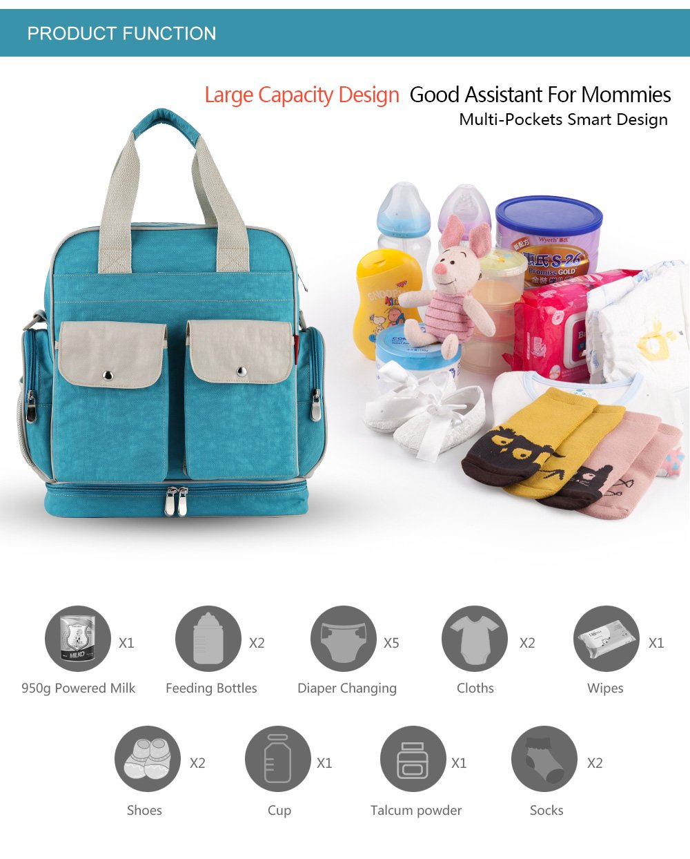 Diaper Bag Backpack with Insulated Pockets Multi-Function Waterproof Travel Nappy Changing Bags with Stroller Straps, Large Capacity, Stylish and Durable