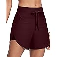 ISEEGZ Womens 5.5" Swim Shorts High Waisted Board Shorts with Pockets Quick Dry UPF 50+ Beach Shorts with Liner