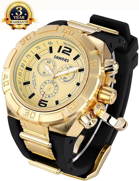 Big Face Watch For Men Heavy GoldTone Case Sport Watches Amazon.ca