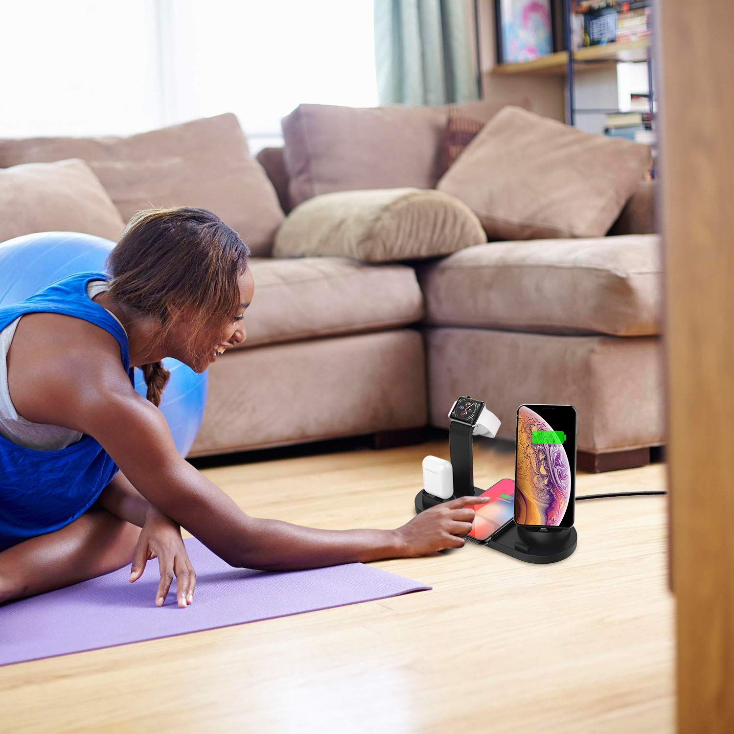 6 in 1 Wireless Charger Qi-Certified Wireless Charging Dock Compatible with Apple Watch 5 and Airpods Charging Station for iPhone 11 11 Pro X XS XR Xs Max 8 8 PlusSpace (2019 Upgrade Black)