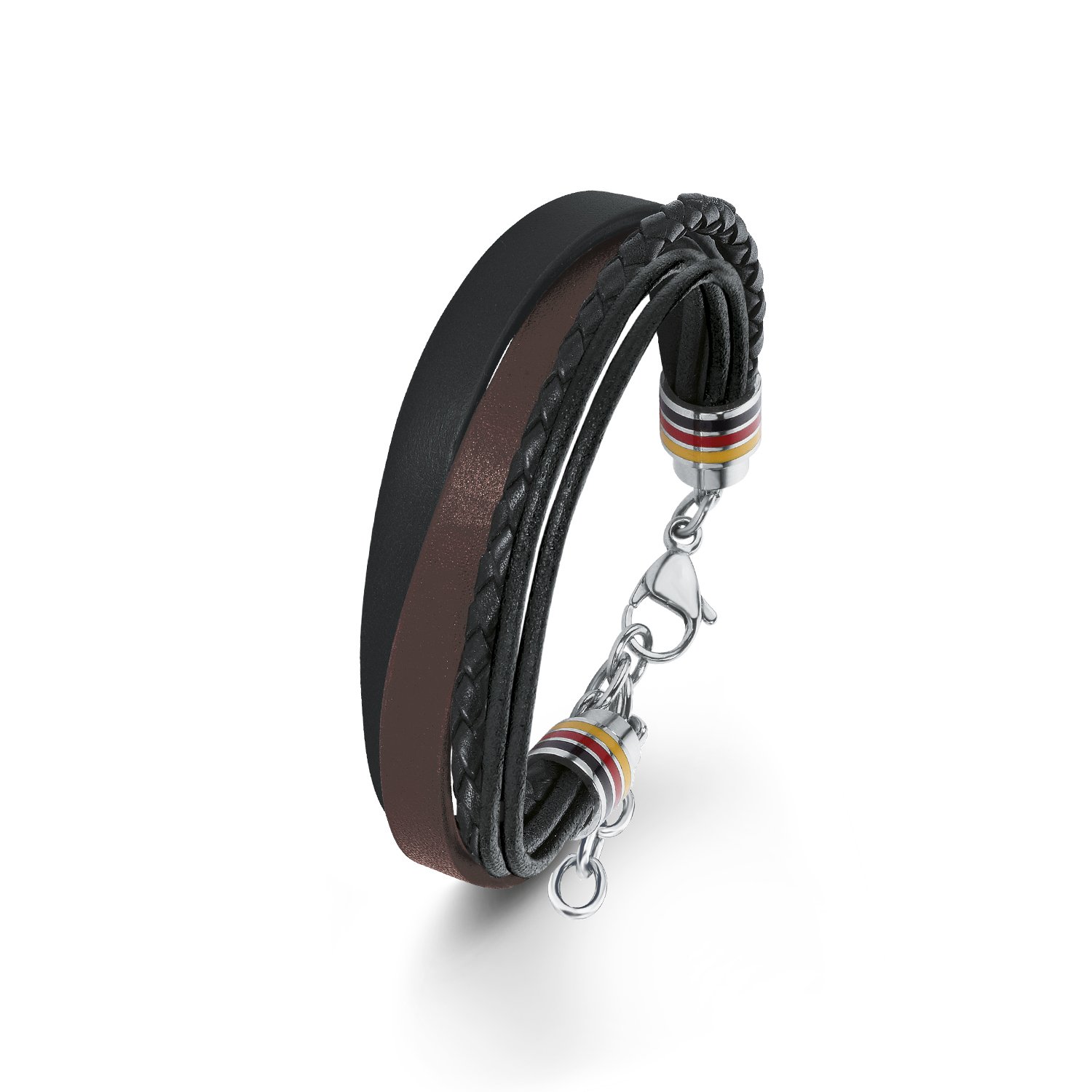 s.Oliver Men's Football Euro Special 2016 Bracelet Black/Red/Gold Stainless Steel Leather 22 cm